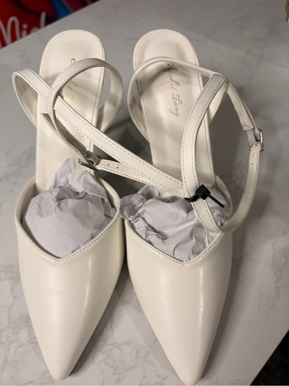White Pointed-Toe Ankle-Strap Women’s Heels